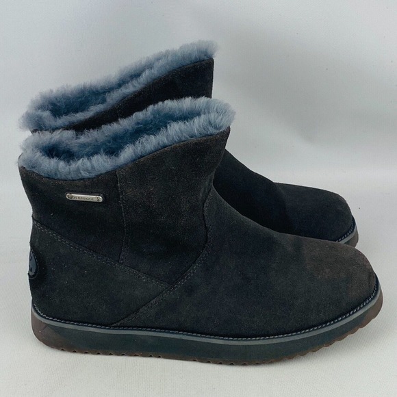 Womens 6 Emu Australia Tasman Mini Sheepskin‎ Ankle Boots Gray Suede Waterproof - Picture 2 of 9